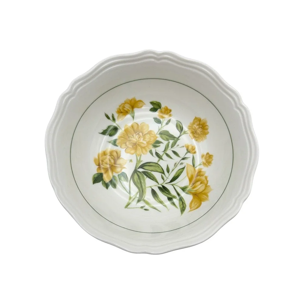 Set of 3 Yellow Floral Cottagecore Porcelain Bowls Farmhouse Antique Rose 6.5